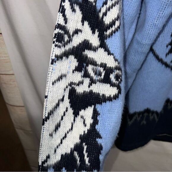 Vintage Wool Hooded Full Zip Sweatshirt Men’s XL Blue & Black With Elk - Picture 9 of 10